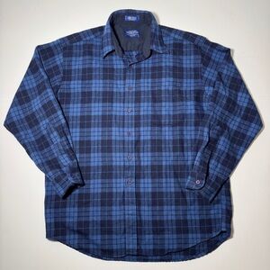 Pendleton Lodge Shirt Men’s Large Blue Plaid Wool Flannel Button Down